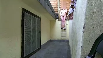 Play Porn cinema day 1 full shaved: showering, naked on terrace, cruising, meeting stranger naked on stairs. exhibitionist tobi00815 (036)